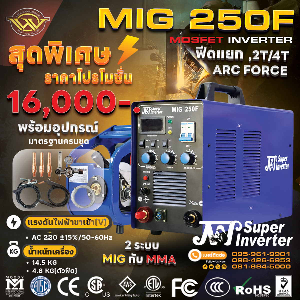 เครื่องเชื่อมซีโอทู JW MIG250F
